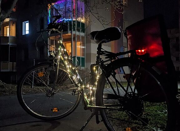 Fahrrad mit Lichterkette
